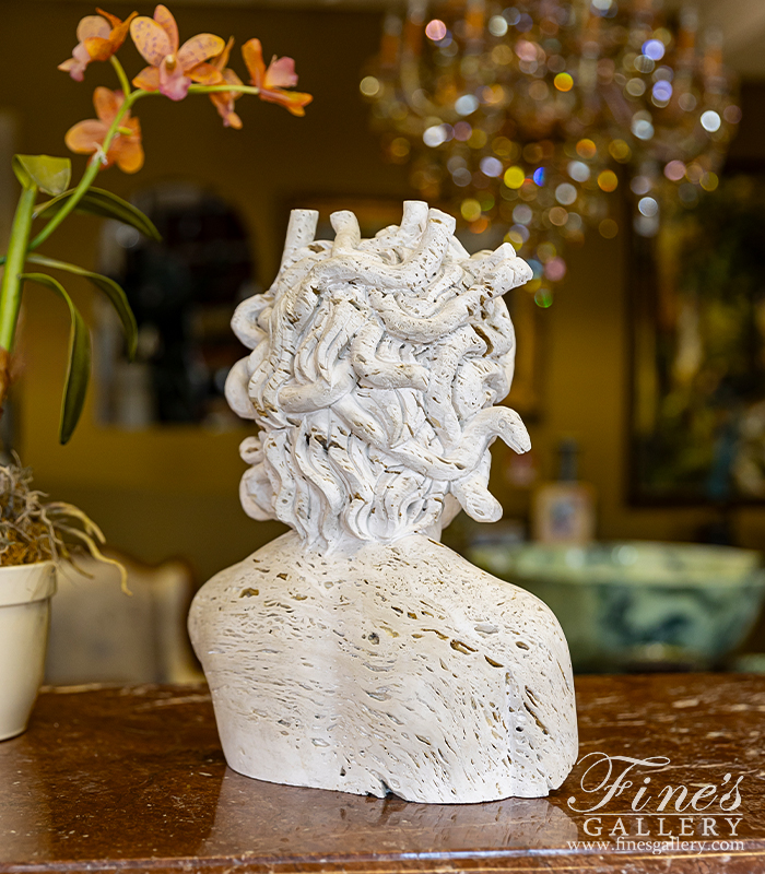 Marble Statues  - Medusa Bust In Italian Ivory Travertine - MBT-471